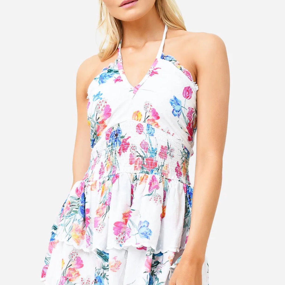 LOVESHACKFANCY Women's Aqua Halter Dress